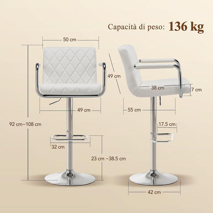 Barhocker Set 4er – Höhenverstellbar, Drehbar, Weiß