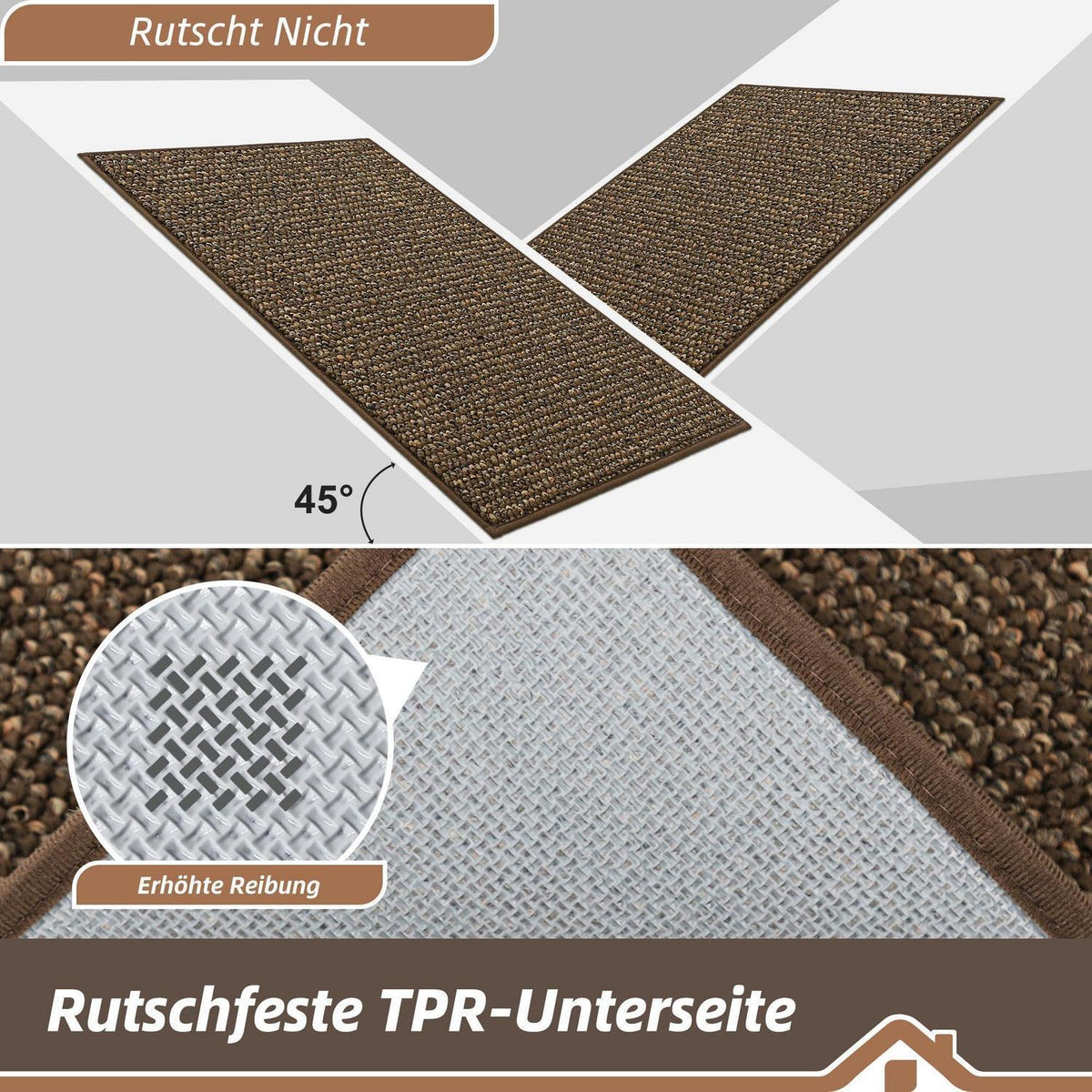 Fußmatte Innen rutschfest waschbar Braun 80x120 cm