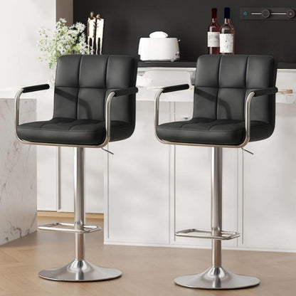 Barhocker Set 2x, Höhenverstellbar, Schwarz in Lederoptik
