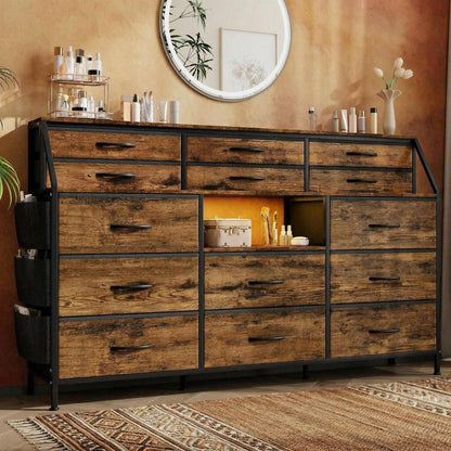 Kommode mit 14 Stoffschubladen – Braun, Schlafzimmer & Flur
