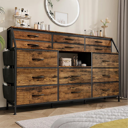 Kommode mit 14 Stoffschubladen – Braun, Schlafzimmer & Flur