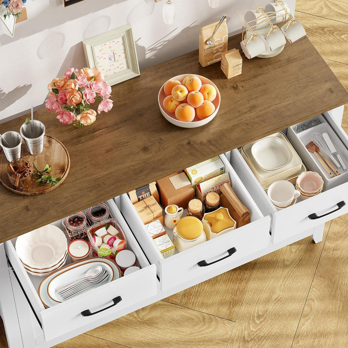Sideboard Weiß mit Arbeitsplatte & Schubladen – Küchenbuffet
