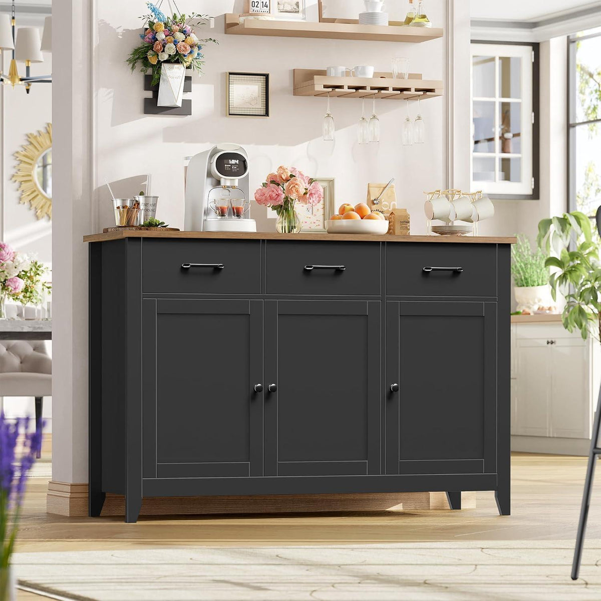 Sideboard mit Arbeitsplatte – Küchenschrank Schwarz 120cm