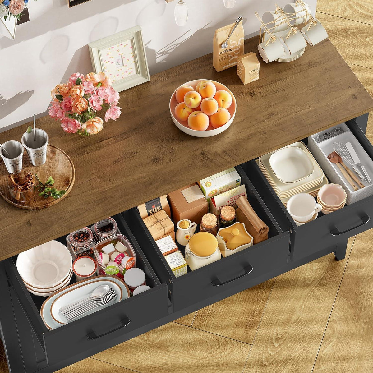 Sideboard mit Arbeitsplatte – Küchenschrank Schwarz 120cm