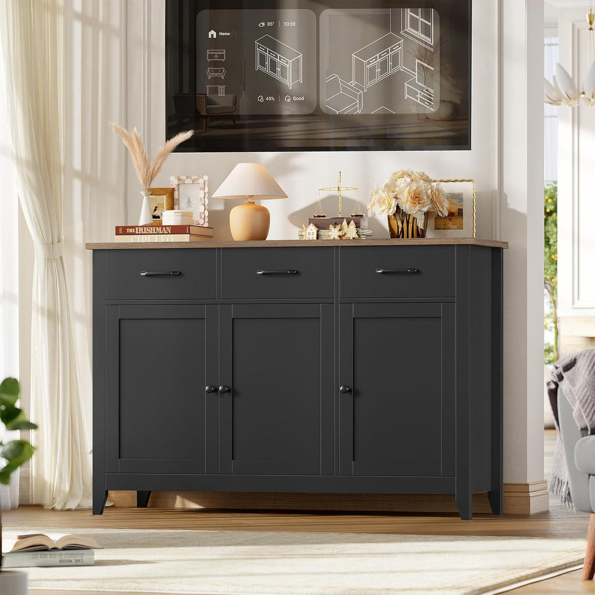 Sideboard mit Arbeitsplatte – Küchenschrank Schwarz 120cm