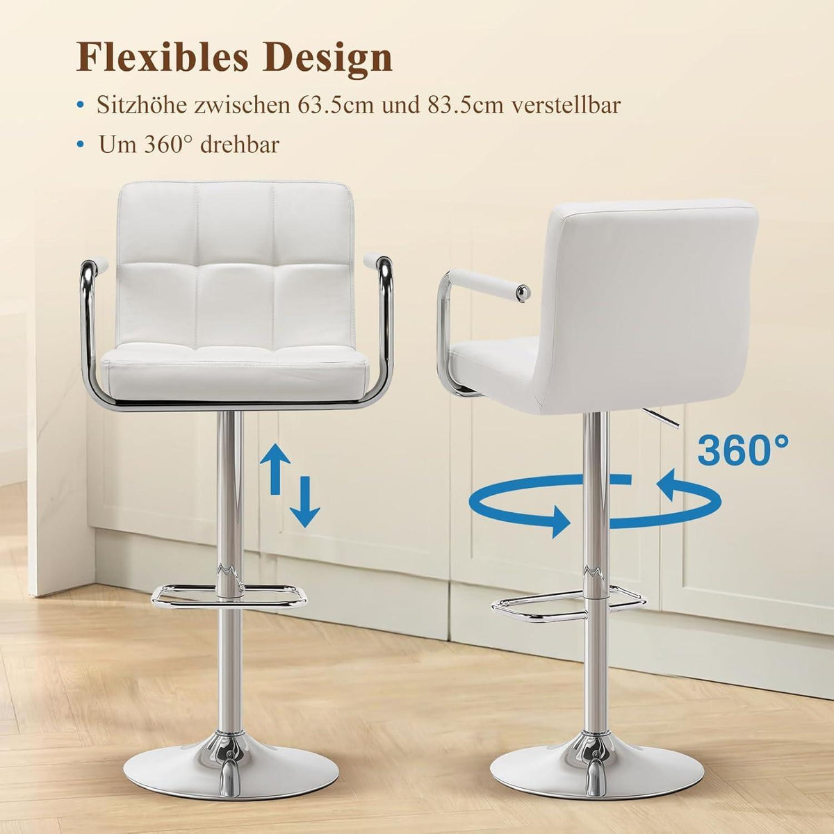 Barhocker Set 4er – Höhenverstellbar, Weiß in Lederoptik