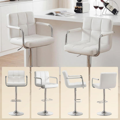 Barhocker Set 4er – Höhenverstellbar, Weiß in Lederoptik