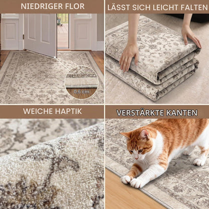 Vintage Teppich Waschbar 160x230cm – Beigebraun