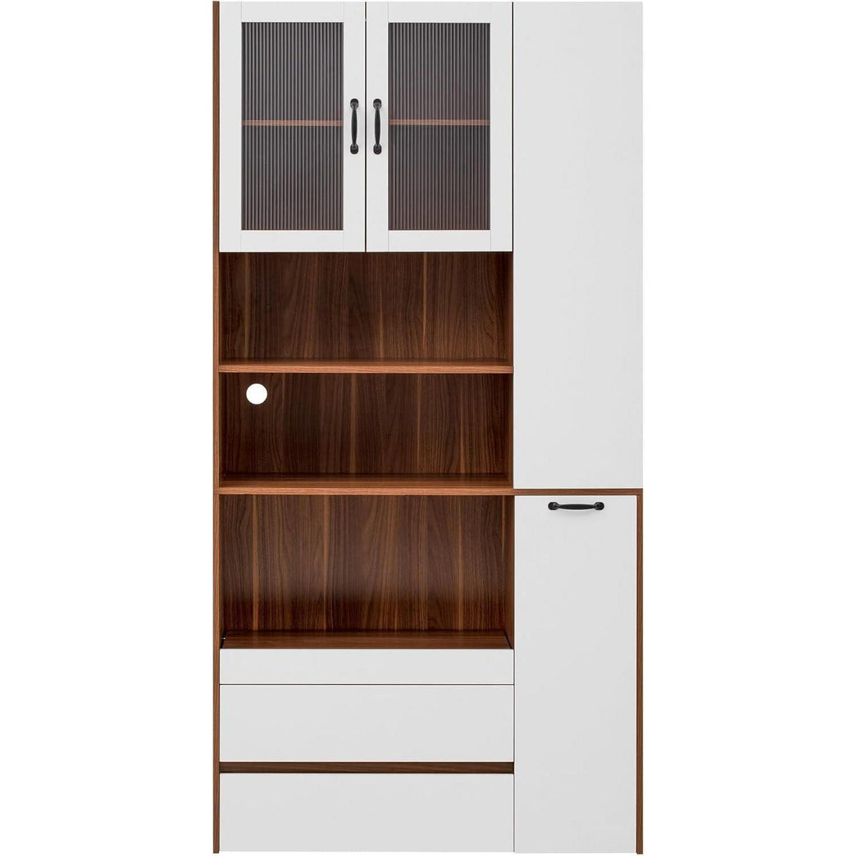 Highboard Weiß Nussbaum | Küchenschrank mit Schubladen & Regalböden