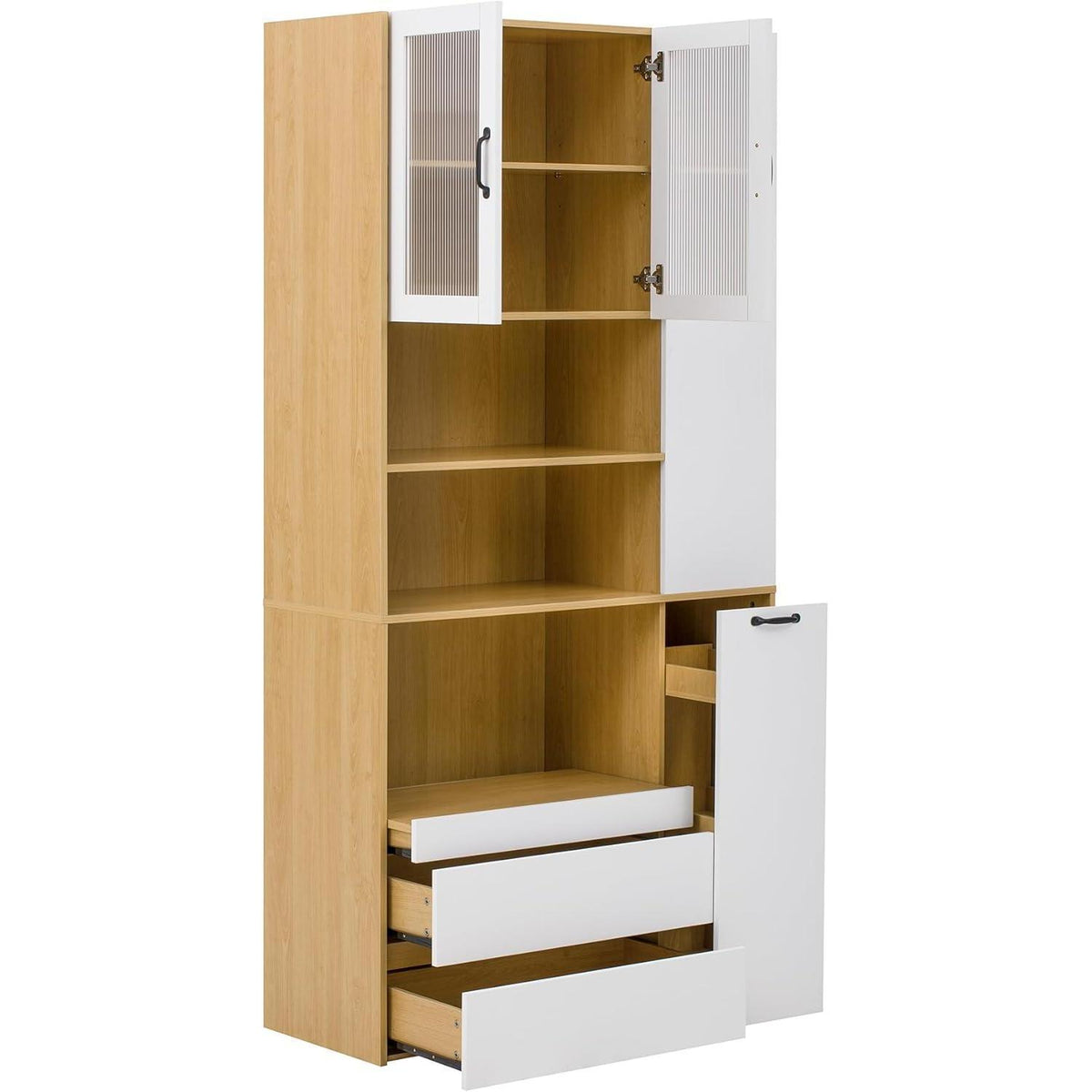 Highboard Weiß & Natur mit Schubladen & Regalböden