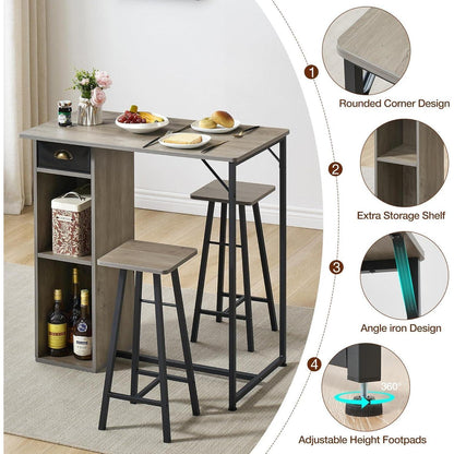 Platzsparendes Esszimmer-Set für 2 Personen – Grau