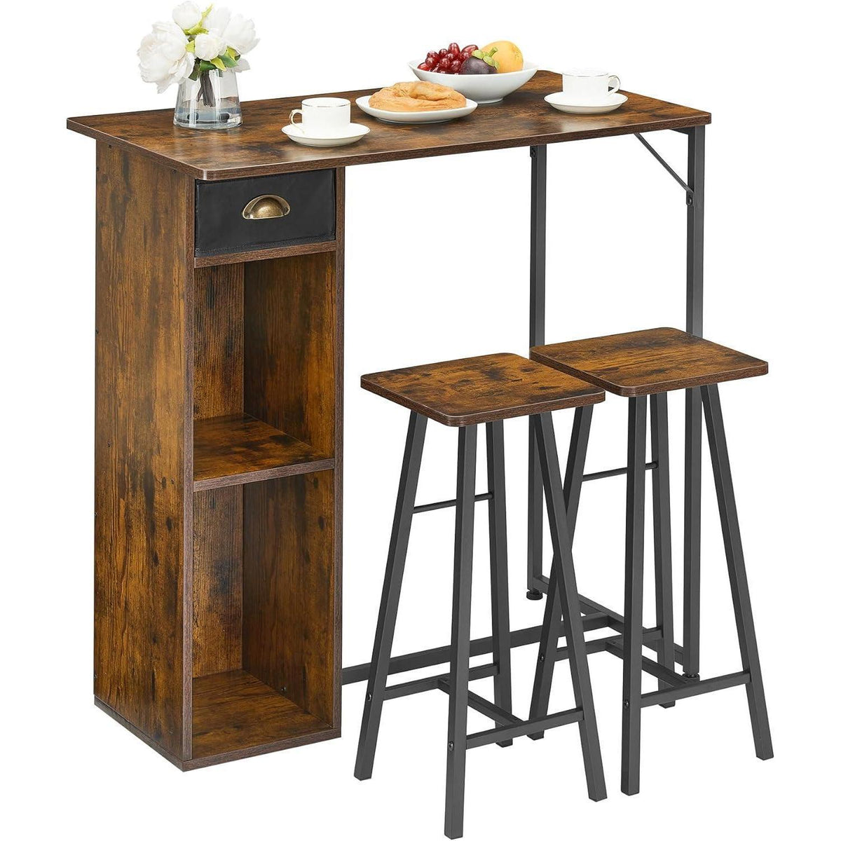 Platzsparendes Esszimmer-Set für 2 Personen – Rustikales Braun