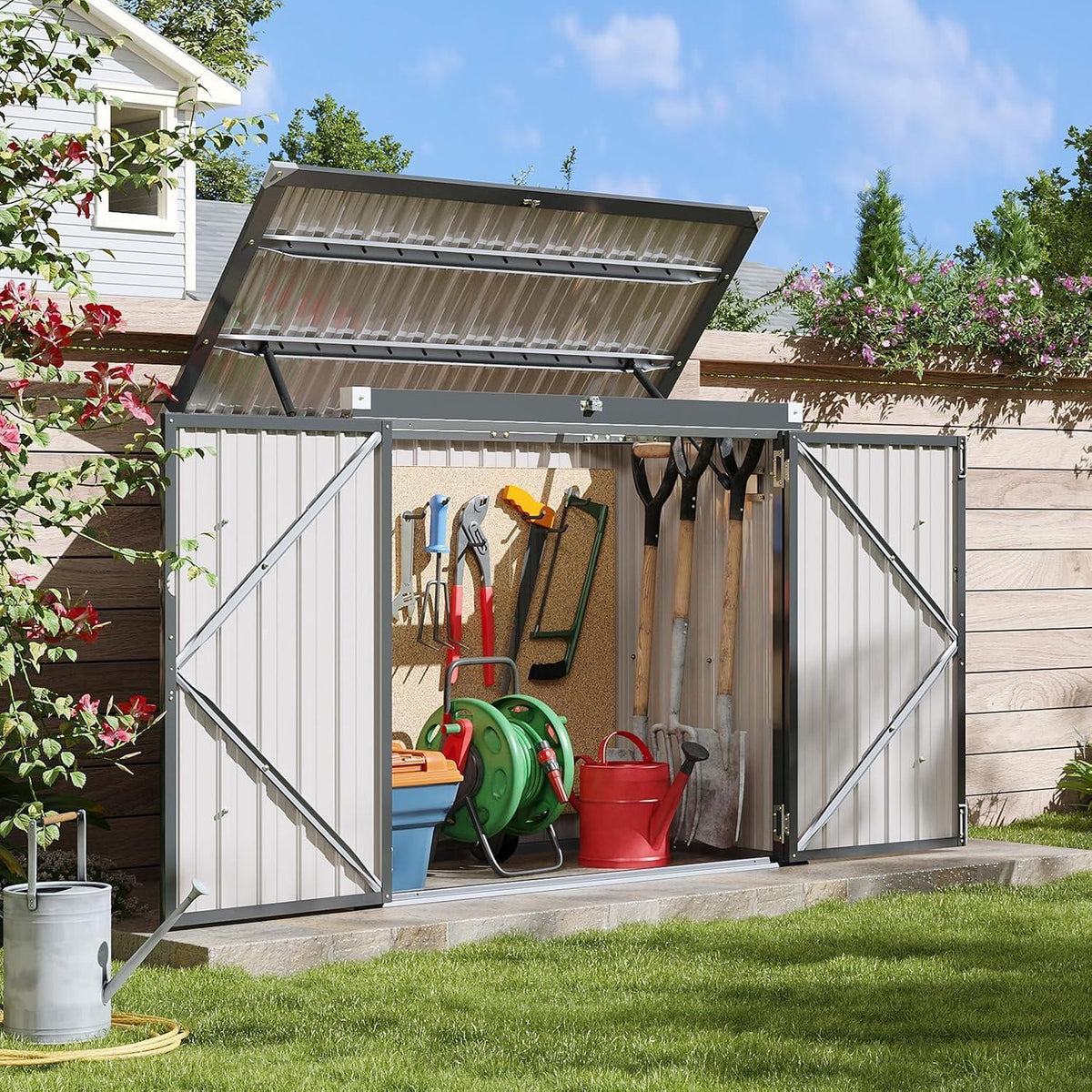 Gerätehaus Metall 150x117x80 – Wetterfester Gartenschrank mit Deckel