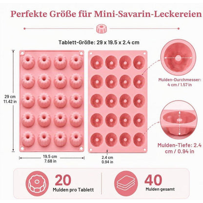 2x Mini Gugelhupfform Silikon | 40 Cavities für Muffins & Donuts