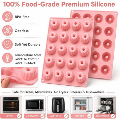 2x Mini Gugelhupfform Silikon | 40 Cavities für Muffins & Donuts