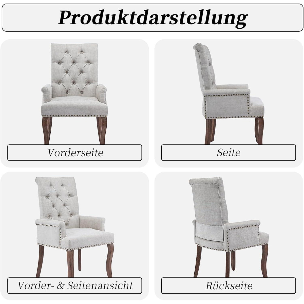 Beige Esszimmerstühle 4er-Set mit Armlehne & Chenille Polsterung