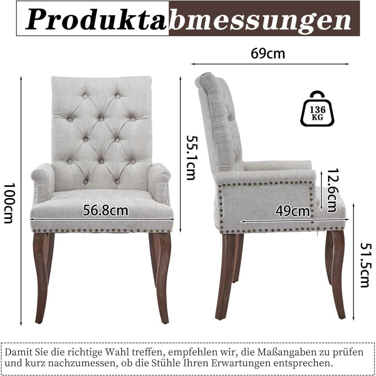 Beiger Esszimmerstuhl mit Armlehne & Chenille Polsterung