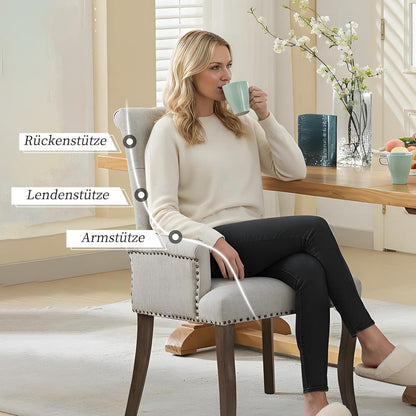 Beige Esszimmerstühle 2er-Set mit Armlehne & Chenille Polsterung