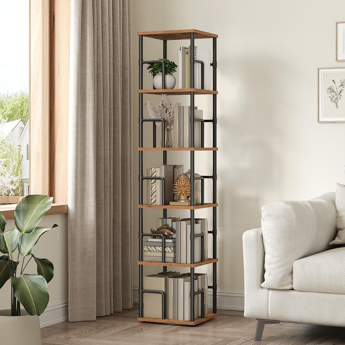 Drehbares Bücherregal mit Druckertisch – Vintagebraun