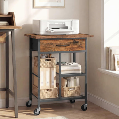 Drehbares Bücherregal mit Druckertisch – Vintagebraun