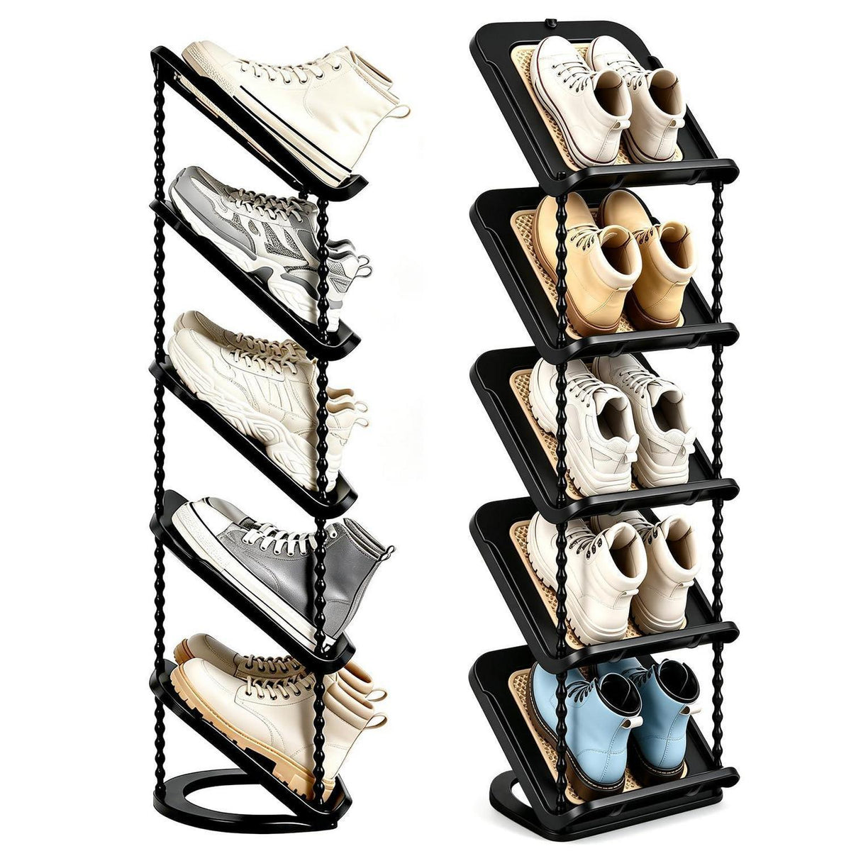 Platzsparend Schuhregal 5 Ebenen schräg – 2er Set Schwarz