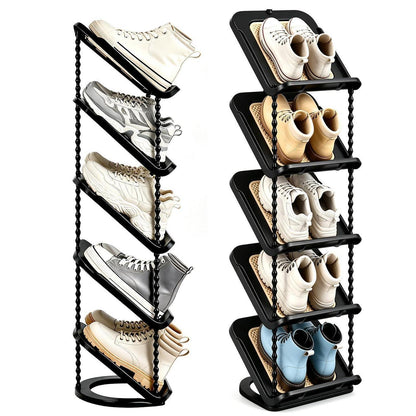 Platzsparend Schuhregal 5 Ebenen schräg – 2er Set Schwarz