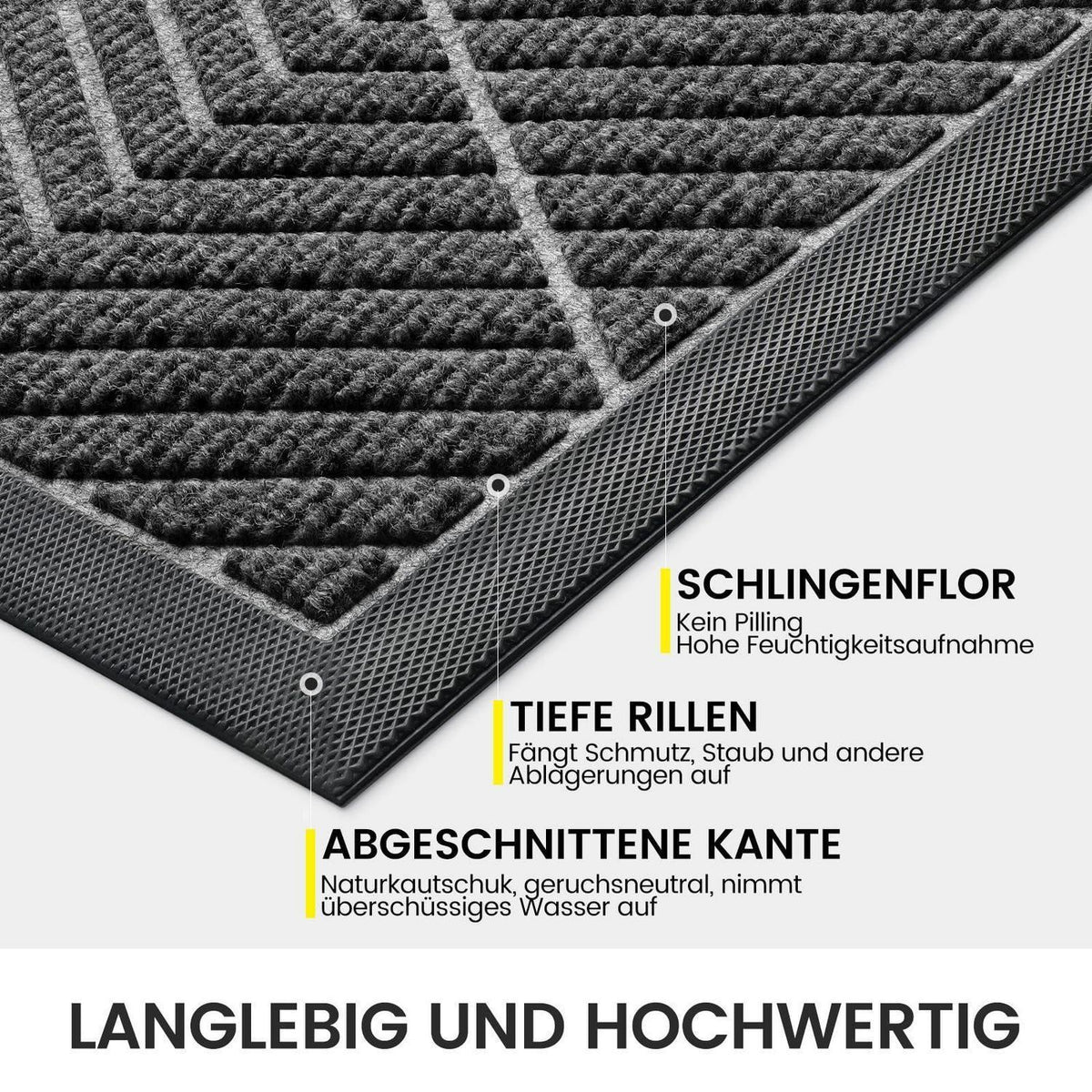 Fußmatte Grau 43x75 cm - Schmutzfangmatte Innen & Außen
