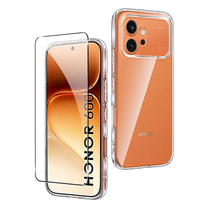 Transparente Honor 600 5G Hülle mit Displayschutz aus Glas