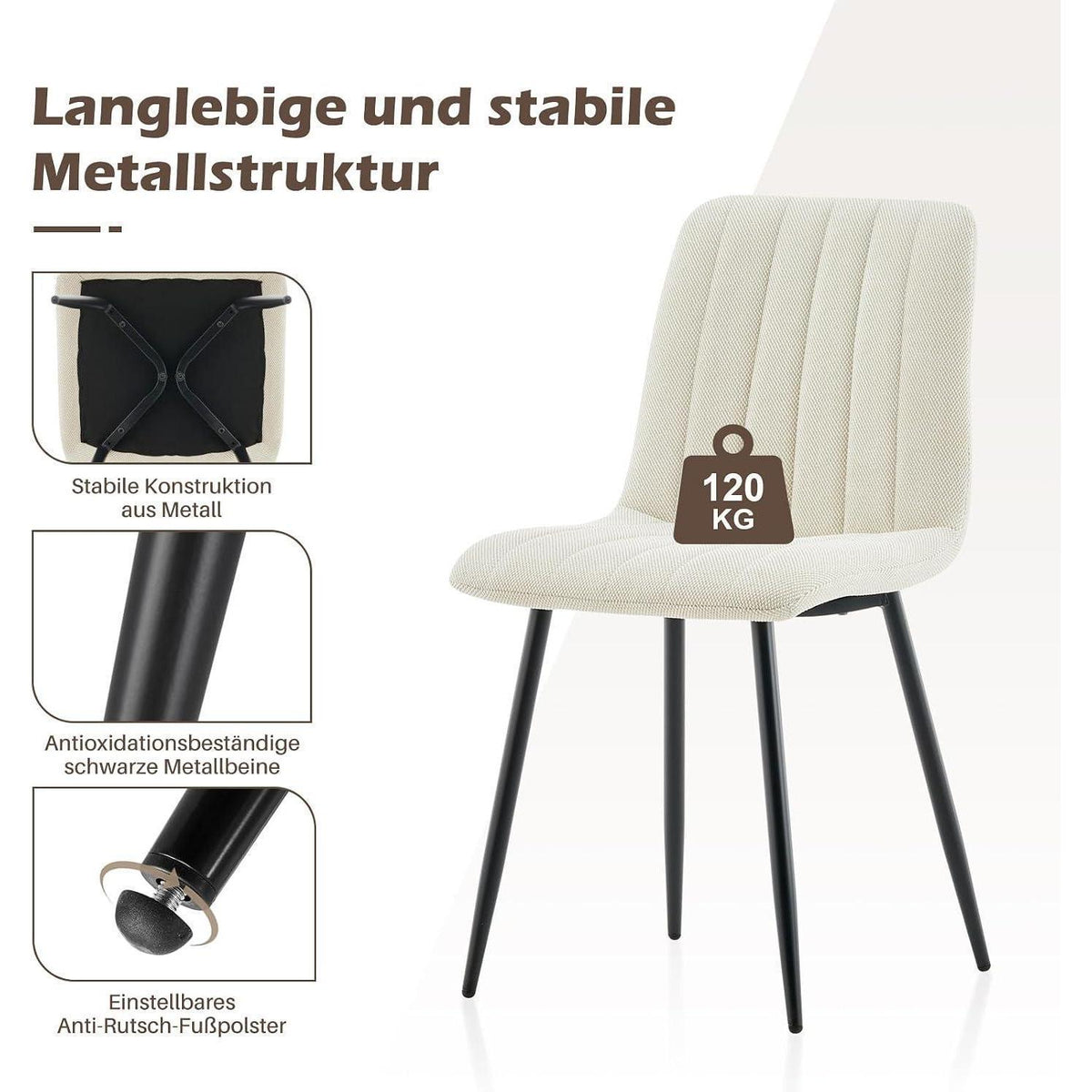 Ergonomische Esszimmerstühle (2er Set, Creme)