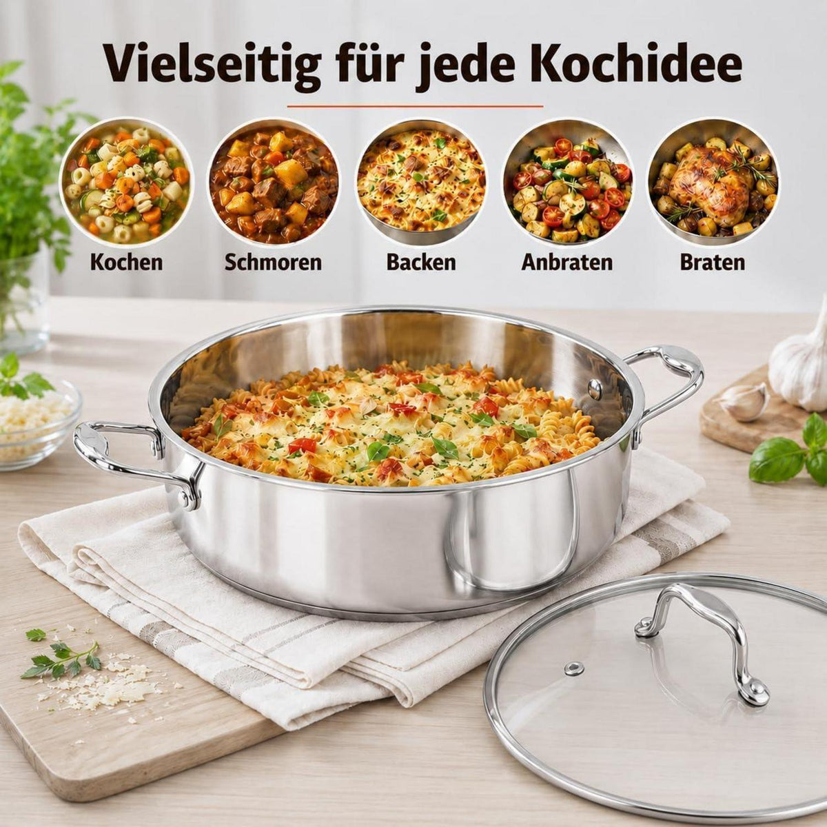 Schmorpfanne Edelstahl 28cm – Vielseitig & für 4-6 Personen