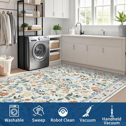 Waschbarer Teppich Floral Grün 140x200 cm – Rutschfest & Pflegeleicht