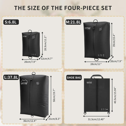 Koffer Organizer Set 4er Packwürfel & Vakuumbeutel Schwarz