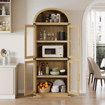 Gewölbte Glasvitrine mit 5 Regalen – Holzfarbe