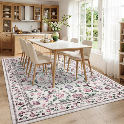 Waschbarer Teppich Floral Violett 120x170cm Rutschfest Niederflor