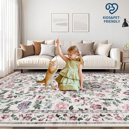 Waschbarer Teppich Floral Violett 120x170cm Rutschfest Niederflor