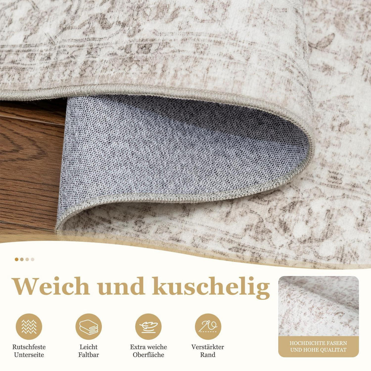 Vintage Teppich Beige 160x230 cm – Waschbar & Rutschfest