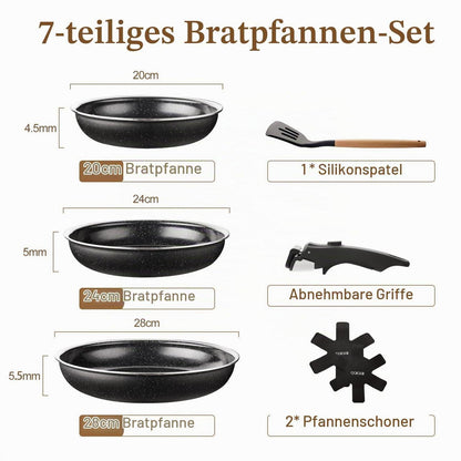 7-teiliges Keramik Pfannenset mit Abnehmbarem Griff