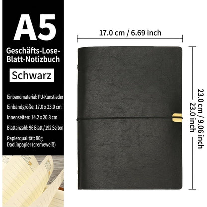 A5 Notizbuch mit Ringband und Bindeband – Schwarz
