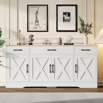 Modernes weißes Sideboard mit Holztischplatte | Multifunktionsschrank