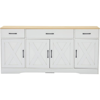 Modernes weißes Sideboard mit Holztischplatte | Multifunktionsschrank