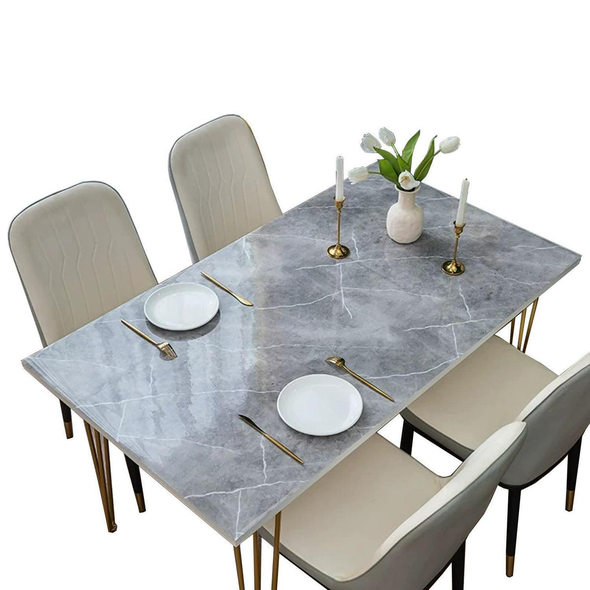 PVC Tischdecke Grau Marmor 85x180cm - Wasserdichte Tischfolie