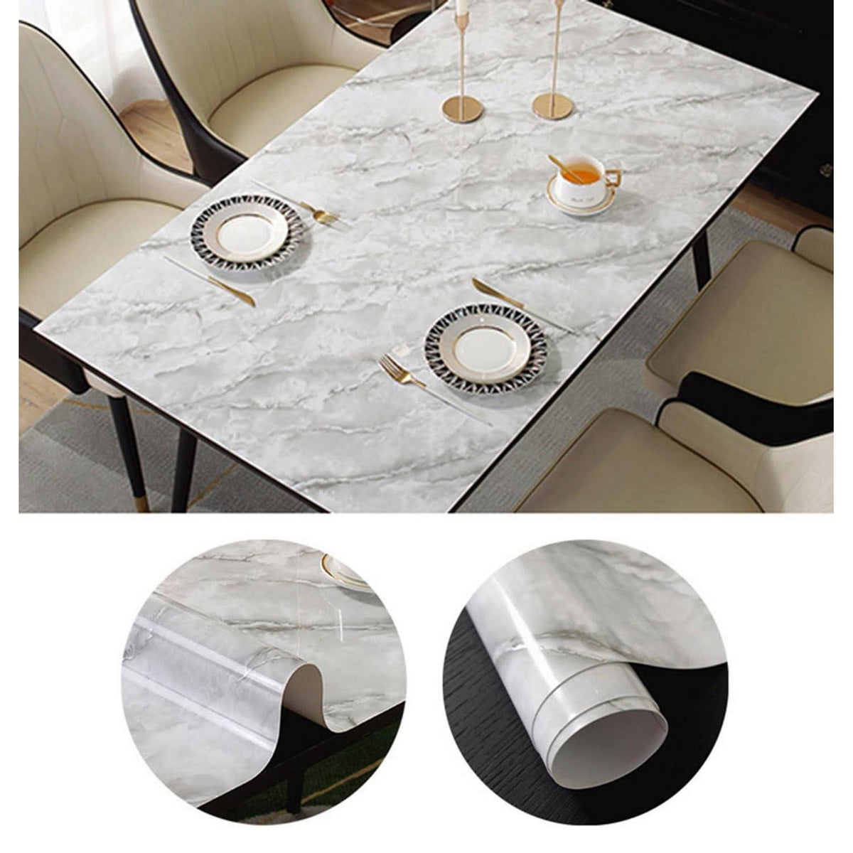 PVC Tischdecke wasserdicht Weiß Jade Marmor 80x120 cm