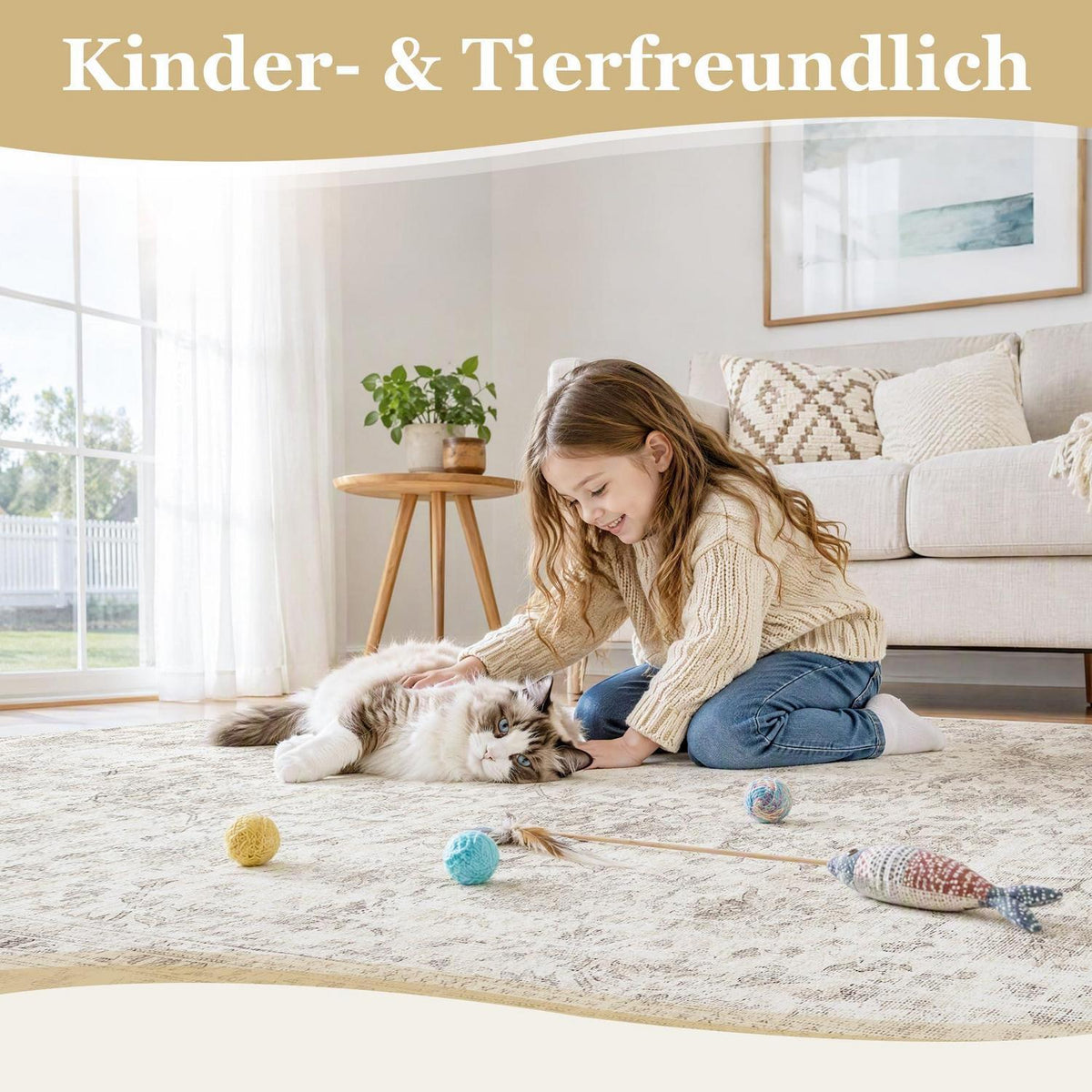 Vintage Teppich Läufer 60x240 cm Beige | Waschbar & Rutschfest