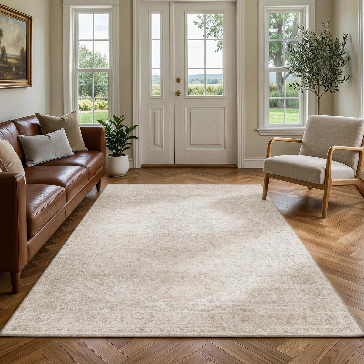 Waschbarer Vintage Teppich Beige 160x230 cm