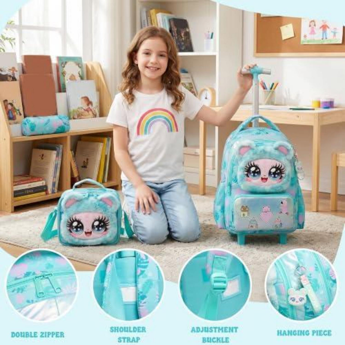 Schulrucksack Trolley Mädchen B-Grün – Ergonomischer Schulranzen mit Rollen