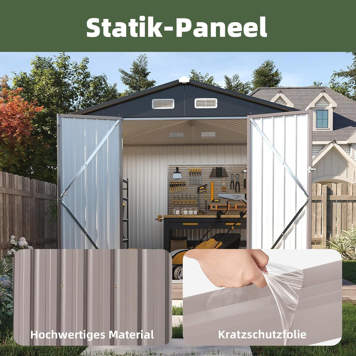 Großes Metallgerätehaus 235x171 cm – Wetterfest & Abschließbar