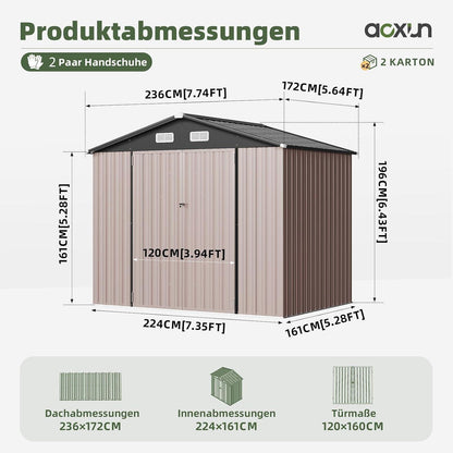 Großes Gerätehaus 8x6ft – Wetterfestes Gartenhaus mit Doppeltür