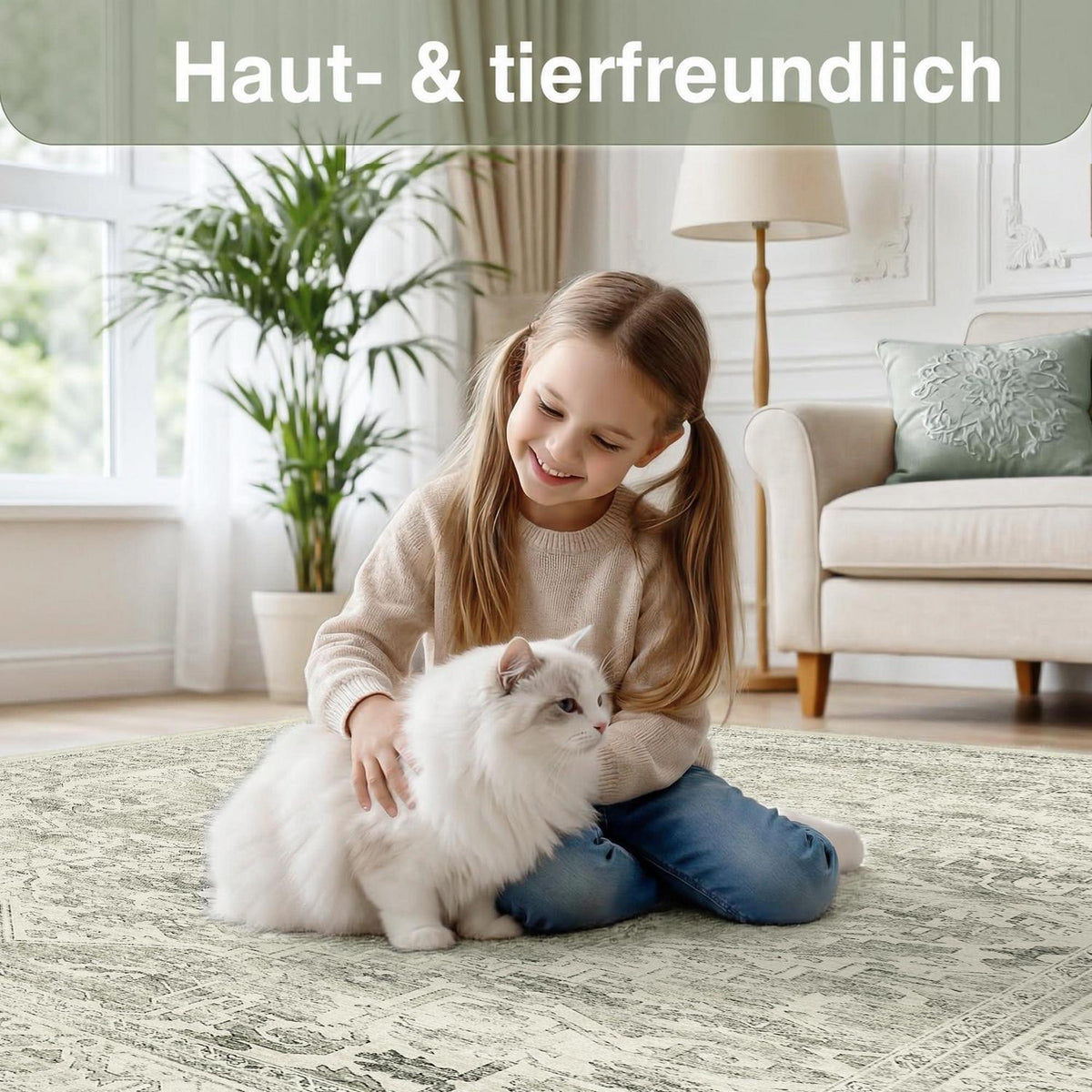 Waschbarer Vintage Teppich Grün 160x230 cm