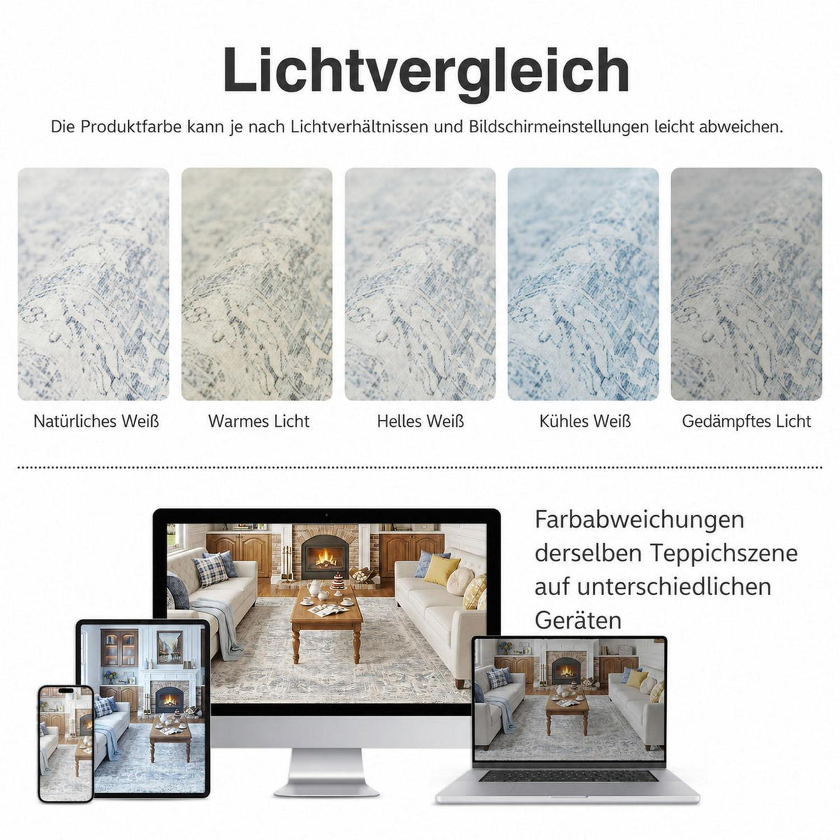 Waschbarer Vintage Teppich Blau 200x300 cm – Wohnzimmer Schlafzimmer