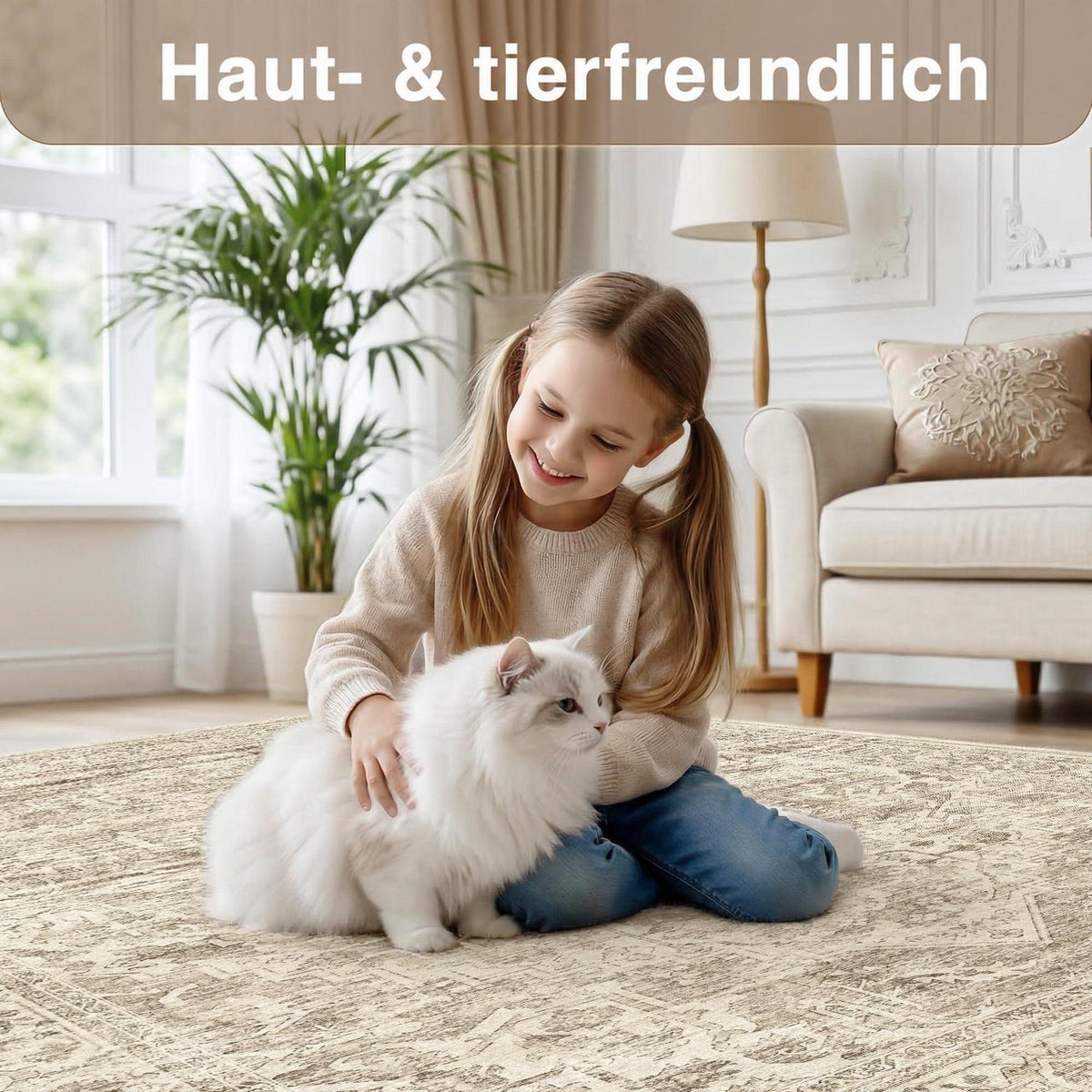 Waschbarer Vintage Teppich Braun 200x300 cm – Wohnzimmer Schlafzimmer